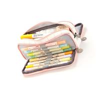 Naroote Astuccio di Grande capacità, Borsa per Cancelleria Multitasca con Doppia Apertura, Borsa a Strati per Studenti delle Scuole (Grande griglia bianca rosa)