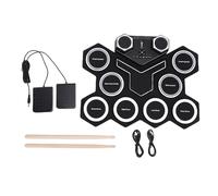 Naroote Batteria Elettronica, Kit Pad per Batteria in Silicone a Rotazione Manuale con 2 Pedali, 2 Bacchette, Ricarica Type-C, Doppio Altoparlante, Effetti Luminosi LED, per Esterni