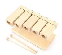 Naroote Blocco per Percussioni in Legno di Acero Lucidato a Mano, Strumento Ritmico a 5 Toni con Martello per la Pratica del Tempio e dello Yoga, Colore Legno