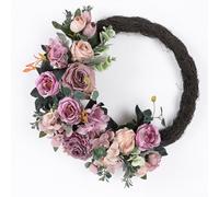 Naroote Ghirlanda Primaverile Artificiale Fiore Rustico Realistico, Ghirlanda Floreale di Seta con Rose Viola per la Decorazione della Porta di Pasqua, Portico della Fattoria (Corona di fiori di