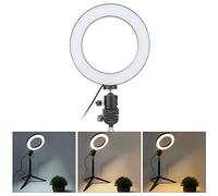 Naroote Luce di Riempimento USB Dimmerabile da 6 Pollici Anello Luminoso a LED per Apertura Senza Ombre, 3 Luci Colorate + Treppiede, Ideale per gli Appassionati di Fotografia Lega di Alluminio + PC