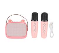 Naroote Mini Macchina Karaoke per Bambini, Microfono Karaoke con Doppi Microfoni Wireless, Altoparlante Portatile per Giochi di Feste in Casa, Viaggi All'aperto, Supporto Stabile per (PINK)