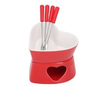 Naroote Pentola per Fonduta da Dessert in Ceramica, Set di Crogioli a Forma di Cuore, Pentola per Fonduta con Candela Riscaldante con Forchette e Design Separabile in Due Pezzi, Ideale per di