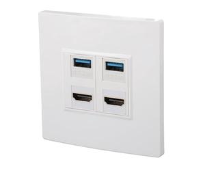 Naroote Piastra a Muro Ethernet con Interfaccia Multimediale HD Piastra a Muro USB 3.0 Ad Alta velocità 4K 60HZ a 4 Porte per Computer con Proiettore TV per Uso in Ufficio Domestico