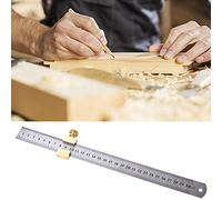 Naroote Righello in Acciaio da 30 Cm con Blocco Scorrevole in Ottone per Strumento di Misurazione e Marcatura per la Lavorazione del Legno, Resistente Cromato Satinato, Perfetto per gli Artigiani