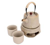 Naroote Set da tè con Pentola con Trave di Sollevamento, Set da tè in Ceramica Grezza con Bruciatore Ad Alcool, Pentola da 400 Ml 2 Tazze, Ritenzione di Calore, Manico in Corda, per Uso