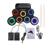 Naroote Set di Batteria Elettronica Arrotolabile per Bambini Kit di Pratica Ricaricabile con 7 Pad, Vari Ingressi Audio con Altoparlanti, Jack per Cuffie, Pedali e Bacchette, (Versione a colori)