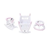 Naroote Set di Mini Mobili per Casa delle Bambole 1:12, Elegante Culla in Legno, Cavallo e Passeggino per Bambini, Confezione Regalo in Scatola Colorata da 3 Pezzi (WHITE)