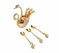 Naroote Set di Stoviglie Swan Set di Posate Decorative con Base in Lega Squisita per Mescolare Dessert Al caffè, 6 Cucchiai per i Pasti Quotidiani (bianco oro)