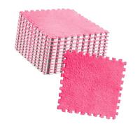 Naroote Tappetino in Schiuma Peluche Antiscivolo Tagliabile Piastrelle per Pavimenti a Mosaico Caldi per Zona Giorno 10 Pezzi (Rosa rossa)