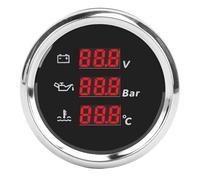 Naroote Volto Digitale dell'Olio di Temperatura dell'acqua, Misurazione della Temperatura 'acqua Olio di Tensione Digitale 9 a 32 VDC IP67 IPROUTTER per Barca (Quadrante nero Lunetta argentata)