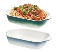 NAROSEBE 2 Pezzi Pirofila in Ceramica Teglie in Ceramica da Forno 23 * 13.3 * 4.5cm Teglia Rettangolare in Ceramica con Manici Pirofila Rettangolare per Pasta Lasagnera Antipasti Verdure e Snack