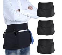 NAROSEBE 3 Pezzi Mezzo Grembiuli da Cucina 60 * 30cm Grembiule Corto Nero Grembiule Unisex Grembiule Cameriere con Tasca Nero Grembiuli Chef Grembiule Vita Nero per Cameriere Cuoco Ristorante e Bar