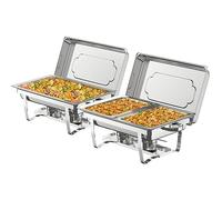 NArra 2 Pezzi Set Buffet Scaldavivande,9L Acciaio Inox Rettangolari Catering Server Con Teglia Per Alimenti,Formato Intero E Mezzo Telaio Pieghevole Scaldavivande Per Feste,Cene,Catering,Matrimoni