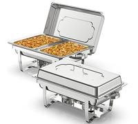 NArra 2 pezzi set buffet scaldavivande, 9L in acciaio inox per catering con teglie per alimenti di mezza misura, scaldavivande con telaio pieghevole per feste, matrimoni, cene, buffet