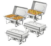 NArra 4 Pezzi Set Buffet Scaldavivande,9L Acciaio Inox Rettangolari Catering Server Con Teglia Per Alimenti,Formato Intero E Mezzo Telaio Pieghevole Scaldavivande Per Feste,Cene,Catering,Matrimoni