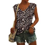 NARRAME T-Shirt Oversize a Maniche Corte da Donna Canotta Estiva Canotte Larghe Camicette da Donna con Scollo a V Plus Leopardo Stampa Animalier XXX-Large 3XL 54-56