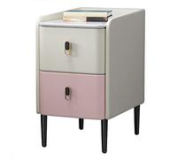 Narrow Bedside Table with 2 DrawersSlim Modern Nightstand for Small SpacesMicrofiber Leather End Table with Sturdy Metal LegsOff-White & Pink 35x40x50cm