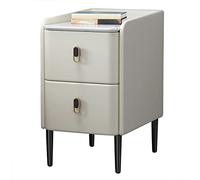 Narrow Bedside Table with 2 DrawersSlim Modern Nightstand for Small SpacesOff-White Microfiber Leather End Table with Sturdy Metal Legs30x40x50cm