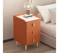 Narrow Wooden Bedside Table with Artificial Leather Wrapped Rock Slab Desktop Ultra Narrow Small Cabinet for Bedroom Storage Orange 30x40x60cm