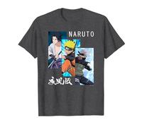 Naruto Shippuden 3 Pannelli e Kanji Maglietta, Uomo, Grigio Scuro, S