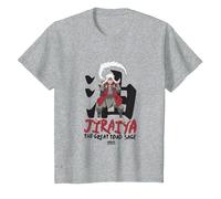 Naruto Shippuden Jiraiya Large Toad Sage with Kanji Anime Maglietta, Bambini, Grigio Melange, 8 Anni