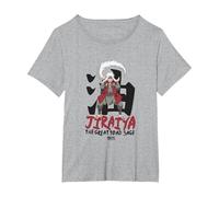 Naruto Shippuden Jiraiya Large Toad Sage with Kanji Anime Maglietta, Donna Plus-Size, Grigio Melange, 3X