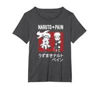 Naruto Shippuden Naruto Vs Pain Chibi Characters Anime Maglietta, Donna Plus-Size, Grigio Scuro, 1X