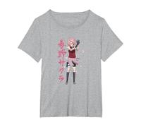 Naruto Shippuden Sakura Cherry Blossoms Anime Maglietta, Donna Plus-Size, Grigio Melange, 4X