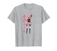 Naruto Shippuden Sakura Cherry Blossoms Anime Maglietta, Uomo, Grigio Melange, 5XL