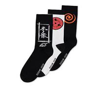 Naruto Shippuden Sasuke Symbol Crew Calzini 3Pk Uomo 39/42 Nero/Bianco CR206027NRT, Nero/Bianco