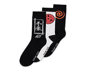 Naruto Shippuden Sasuke Symbol Crew Calzini 3Pk Uomo 39/42 Nero/Bianco CR206027NRT, Nero/Bianco