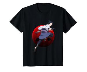 Naruto Shippuden Sasuke with Sharingan Anime Maglietta, Bambini, Nero, 10 Anni
