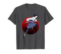 Naruto Shippuden Sasuke with Sharingan Anime Maglietta, Uomo, Grigio Scuro, 5XL