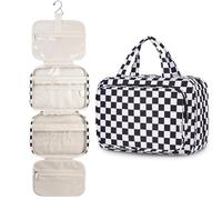 Narwey Beauty Case da Appendere Viaggio, Beauty Case da Appendere per Donna Uomo,Borsa da Toilette da Travel Kit Viaggio, Trousse Pochette Trucchi Donna per Viaggio (Scacchiera Nero (Medio))