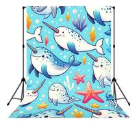 Narwhal-And-Starfish - Sfondo fotografico con tasca per asta, pieghevole, ideale per compleanni, matrimoni, feste, 1,5 x 2,1 m