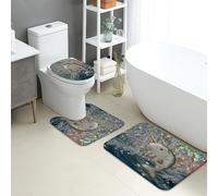 Narwhal - Set di 3 tappetini da bagno con motivo a mosaico e onde oceaniche, morbidi e antiscivolo, lavabili, decorazione costiera, in memory foam, ad asciugatura rapida, set di tappeti da bagno
