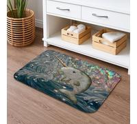 Narwhal - Tappetino da bagno con onde oceaniche, design moderno a mosaico, decorazione per la casa costiera nautica, in memory foam, lavabile, per bagno, WC, 50 x 81 cm