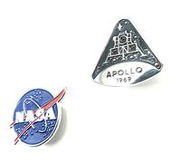 NASA - Confezione da due polpette con logo e Apollo 11 Lunar Landing Moon Metal Enamel Pin Badge Space Exploration Apollo Gemini Mercury USA Armstrong, Metallo