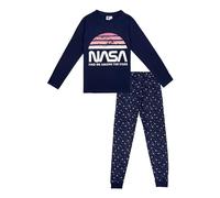 NASA Pigiama per bambine - Set pigiama a maniche lunghe con pantaloni blu, Blu, 122 cm-128 cm