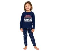 NASA Pigiama per bambine - Set pigiama a maniche lunghe con pantaloni blu, Blu, 134 cm-140 cm