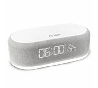 Nasa SPC400 - Sveglia radio sveglia, altoparlante Bluetooth, altoparlante 5 W x 2, ricarica wireless 15 W, luce notturna, batteria al litio, cavo USB-C incluso, grigio