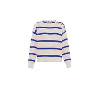 Nascita Maglioncino da Donna con Strisce a Contrasto, Colore Bianco Lana, Blu Reale, Taglia M/L Maglione, M