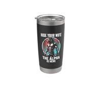 Nascondi tua moglie The Alpha is Here Wolf Maschio Werwolf Meme Bicchiere termico in acciaio inox doppia parete