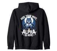 Nascondi tua moglie The Alpha Is Here Wolf Meme Men Felpa con Cappuccio
