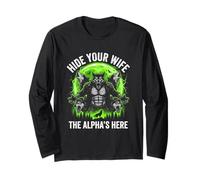 Nascondi Tua Moglie (The Alpha's Here) - Funny Wolf Meme Guys Men Maglia a Manica