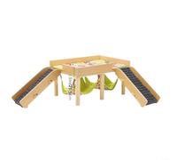 Nascondiglio in legno per porcellini d'India con scala, doppia casetta per riposo, piccola per gabbia per animali domestici, letto in legno naturale, tappetino antiscivolo in feltro grigio, 40 x 30 x