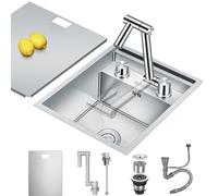 Nascosto Lavandino Bar Cucina con Rubinetto Pieghevole, Lavandino Bar a Vasca Singola Sottopiano in Acciaio Inossidabile Nascosto per Piccole Cucine Bar RV (Silver A, 30x45x22CM)