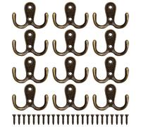 Naseom 12 Pezzi Gancio Appendiabiti Doppi in Metallo, Doppio Ganci Appendiabiti a Parete, Vintage in Metallo Gancio Parete con 24 Viti, per la Porta Della Camera da Letto del Bagno (Bronzo)