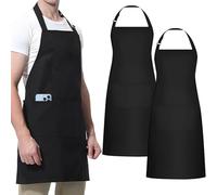 Naseom 2 Pezzi Grembiule Nero Cucina, Grembiuli Regolabili con 3 Tasche, Impermeabile e Antimacchia, Uomo e Donna Grembiule per Barbecue, Lavoro Grembiule per Barbecue Ristorante Bar Caffetteria